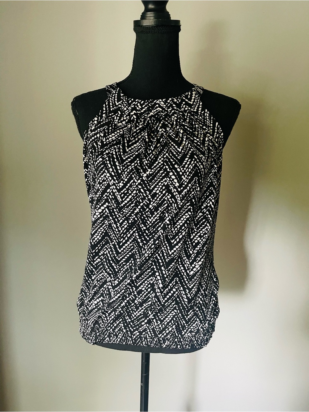 White House Black Market Black & White Printed Halter Tank Top